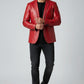 Scarlett Stitch men's tailored red leather blazer with notch lapels and single-button closure on a male model