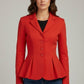 Scarlett Stitch red peplum jacket with button front detail, notched lapel, and fitted waist.