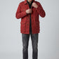 Scarlett Stitch men's red cotton blend utility jacket with multiple pockets and button-down front.