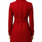 Scarlett Stitch red wool-blend belted coat with notched lapel and buckle detail. Single-breasted, tailored fit.