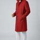 Scarlett Stitch Men's red wool-blend military-style overcoat with button-down front and epaulets.