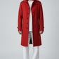 Scarlett Stitch men's red wool-blend military-style overcoat with button-down front and epaulets.
