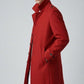 Scarlett Stitch men's red wool-blend military-style overcoat with button-down front and epaulets.