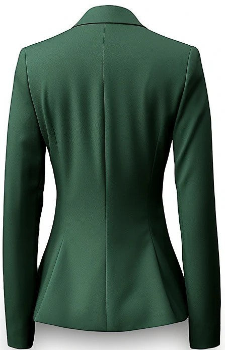 Scarlett Stitch women's forest green tailored blazer jacket with single-button closure and sharp lapels.