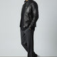 Scarlett Stitch black faux leather bomber jacket for men with stand collar, zippered pockets, and smooth lining.